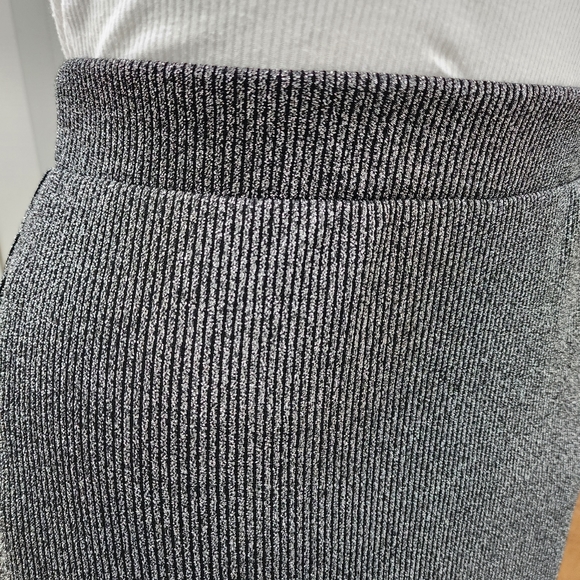 Old Navy High-Waisted Rib-Knit Silver Glittering Shine Maxi Side Slit Skirt - Picture 11 of 12